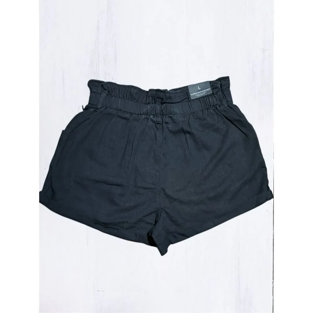 American Bazi Black High Rise Paper Bag Shorts Size Large NWT